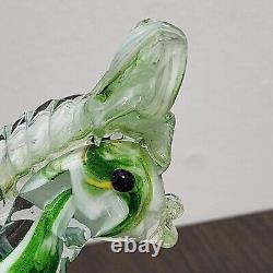 Vintage Murano Style Hand Blown Glass 6.5 Green/Clear Donkey/Mule Figurine READ