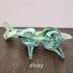 Vintage Murano Style Hand Blown Glass 6.5 Green/Clear Donkey/Mule Figurine READ