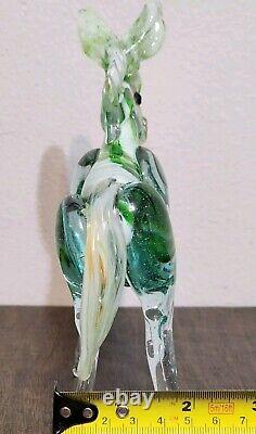 Vintage Murano Style Hand Blown Glass 6.5 Green/Clear Donkey/Mule Figurine READ