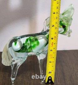 Vintage Murano Style Hand Blown Glass 6.5 Green/Clear Donkey/Mule Figurine READ