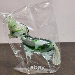 Vintage Murano Style Hand Blown Glass 6.5 Green/Clear Donkey/Mule Figurine READ