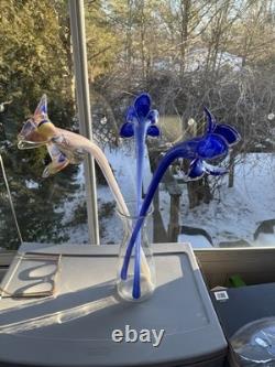 Vintage Murano Style Hand Blown Glass Flowers Set of 3 Long Stem exceptional