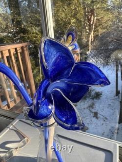 Vintage Murano Style Hand Blown Glass Flowers Set of 3 Long Stem exceptional