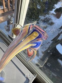 Vintage Murano Style Hand Blown Glass Flowers Set of 3 Long Stem exceptional