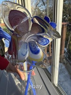 Vintage Murano Style Hand Blown Glass Flowers Set of 3 Long Stem exceptional