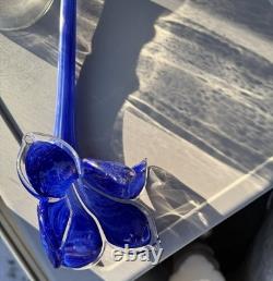 Vintage Murano Style Hand Blown Glass Flowers Set of 3 Long Stem exceptional