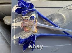 Vintage Murano Style Hand Blown Glass Flowers Set of 3 Long Stem exceptional