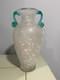 Vintage Murano Style Hand Blown Glass Vase Featuring The Scavo Technique With Teal
