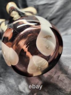 Vintage Murano Style Hand Blown Glass with Ruffled Top Pink & Cream Vase