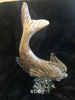 Vintage Murano Style Koi Fish Glass Sculpture 13 3/8 Tall