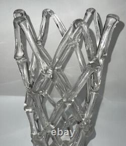 Vintage Murano Style Open Lattice Work Web Clear Glass Vase Hand Blown 19.5