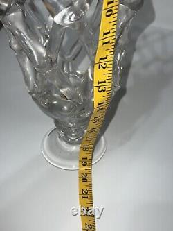 Vintage Murano Style Open Lattice Work Web Clear Glass Vase Hand Blown 19.5