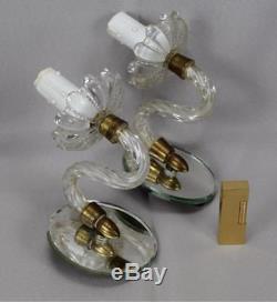 Vintage Murano Style Pair of Glass & Brass Wall Sconces Chandelier Mirror