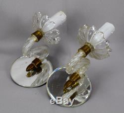 Vintage Murano Style Pair of Glass & Brass Wall Sconces Chandelier Mirror