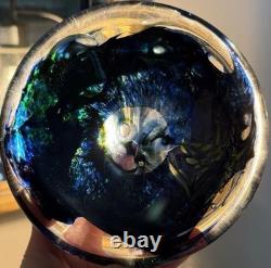 Vintage Murano Style Paper Weight Or Trinket Tray Handblown Blue and Green