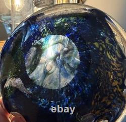 Vintage Murano Style Paper Weight Or Trinket Tray Handblown Blue and Green