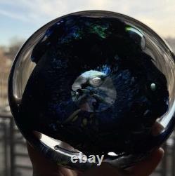 Vintage Murano Style Paper Weight Or Trinket Tray Handblown Blue and Green