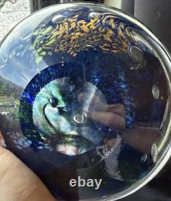 Vintage Murano Style Paper Weight Or Trinket Tray Handblown Blue and Green