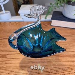 Vintage Murano Style Teal Blue Art Glass Rooster Bird Figurine MCM Decor 7