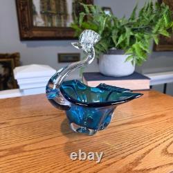 Vintage Murano Style Teal Blue Art Glass Rooster Bird Figurine MCM Decor 7