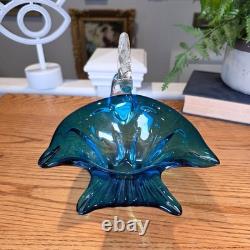 Vintage Murano Style Teal Blue Art Glass Rooster Bird Figurine MCM Decor 7