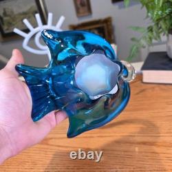 Vintage Murano Style Teal Blue Art Glass Rooster Bird Figurine MCM Decor 7