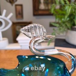 Vintage Murano Style Teal Blue Art Glass Rooster Bird Figurine MCM Decor 7