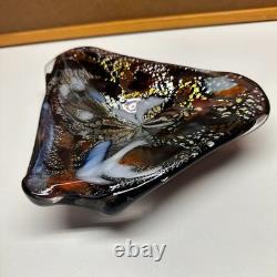 Vintage Murano Style Tutti Frutti Art Glass Bowl Gold Foil Ashtray 9