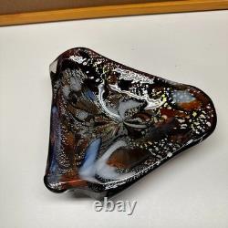 Vintage Murano Style Tutti Frutti Art Glass Bowl Gold Foil Ashtray 9