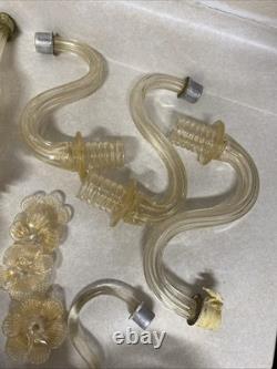Vintage Murano Style Venetian Glass Candelabra Parts Gold Fleck Arms Bobeches