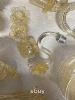 Vintage Murano Style Venetian Glass Candelabra Parts Gold Fleck Arms Bobeches