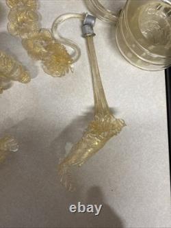 Vintage Murano Style Venetian Glass Candelabra Parts Gold Fleck Arms Bobeches