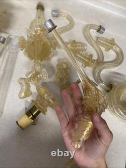 Vintage Murano Style Venetian Glass Candelabra Parts Gold Fleck Arms Bobeches