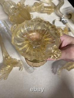Vintage Murano Style Venetian Glass Candelabra Parts Gold Fleck Arms Bobeches
