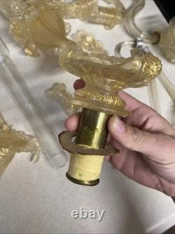 Vintage Murano Style Venetian Glass Candelabra Parts Gold Fleck Arms Bobeches