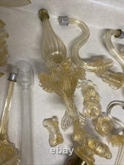 Vintage Murano Style Venetian Glass Candelabra Parts Gold Fleck Arms Bobeches