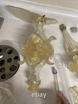 Vintage Murano Style Venetian Glass Candelabra Parts Gold Fleck Arms Bobeches