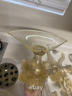 Vintage Murano Style Venetian Glass Candelabra Parts Gold Fleck Arms Bobeches
