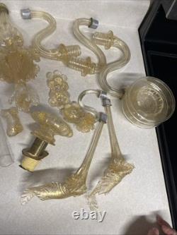 Vintage Murano Style Venetian Glass Candelabra Parts Gold Fleck Arms Bobeches