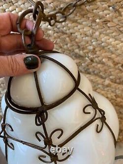 Vintage Murano Style Wire Caged Blown Glass Lantern Lamp
