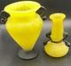 Vintage Murano Style Yellow Scavo Art Glass Vase Pair Attr Cenedese/Seguso