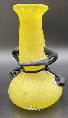 Vintage Murano Style Yellow Scavo Art Glass Vase Pair Attr Cenedese/Seguso