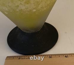 Vintage Murano Style Yellow Scavo Art Glass Vase Pair Attr Cenedese/Seguso