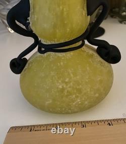 Vintage Murano Style Yellow Scavo Art Glass Vase Pair Attr Cenedese/Seguso