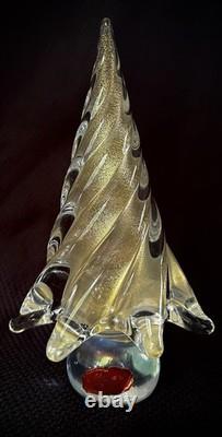 Vintage Murano Swirl Glass Gold Dust Christmas Tree 7 In