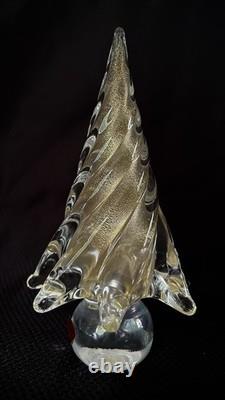 Vintage Murano Swirl Glass Gold Dust Christmas Tree 7 In