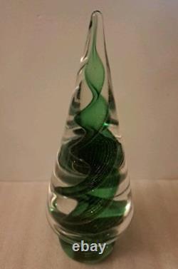 Vintage Murano Swirl Glass Green and Gold Swirl Christmas Tree 8.5 Tall
