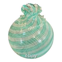 Vintage Murano Teal Swirl Reticello Art Glass Vase by Dino Martens for Toso