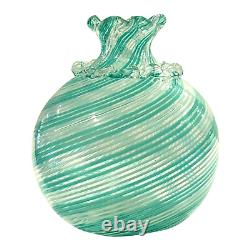 Vintage Murano Teal Swirl Reticello Art Glass Vase by Dino Martens for Toso