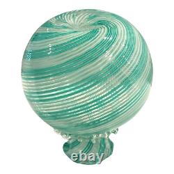 Vintage Murano Teal Swirl Reticello Art Glass Vase by Dino Martens for Toso